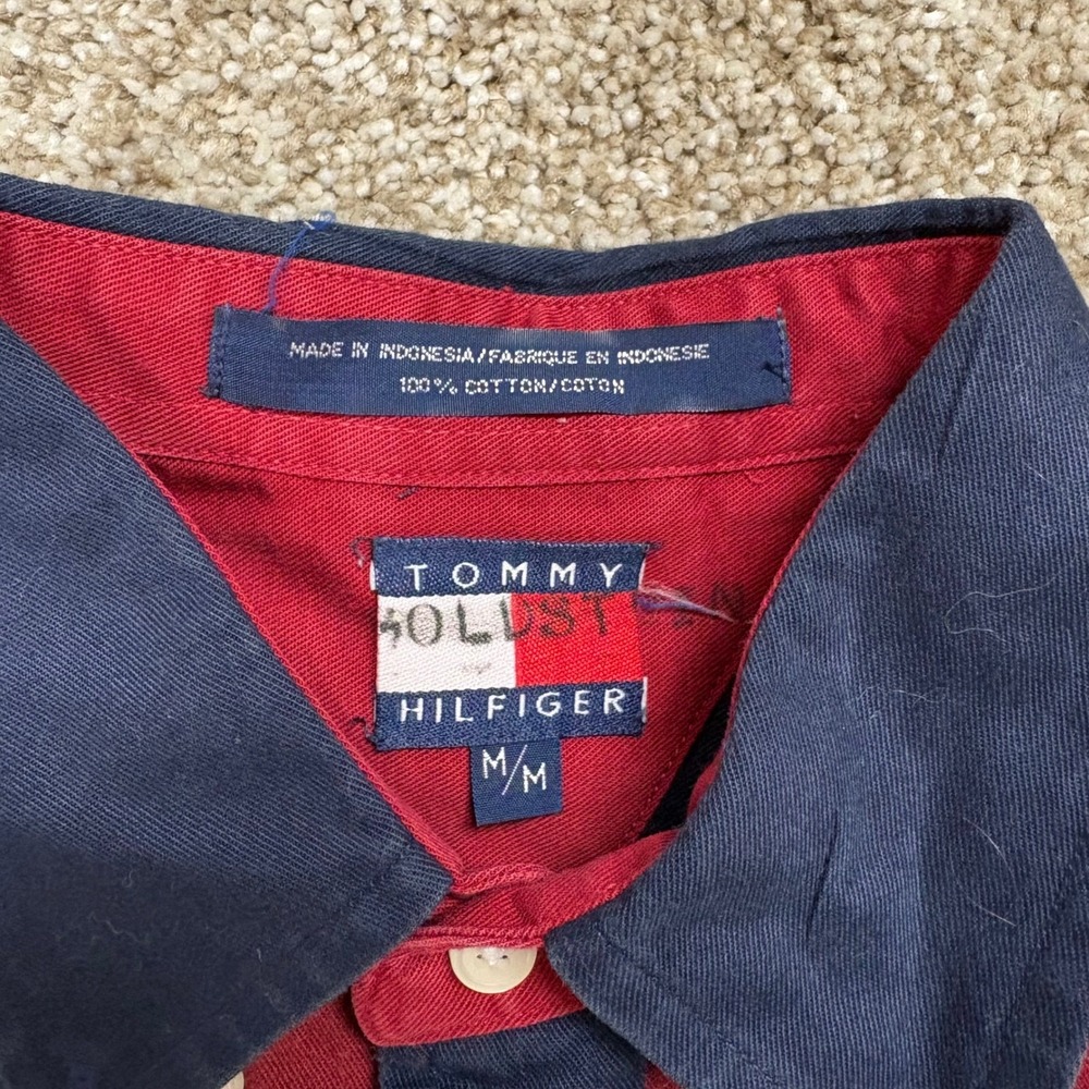 Vintage 90s Tommy Hilfiger American Norway Flag Patchwork Shirt Women's Medium - Picture 3 of 5